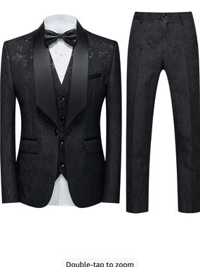 Men's Black Floral Jacquard Three-Piece Tuxedo Suit